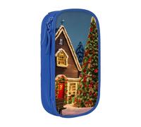 AYYQWE Astuccio con stampa di villaggio natalizio e carnevale pratico, multi-scomparto, per ufficio, viaggi, scuola, arte e uso quotidiano, Blu, Taglia unica, Con tasca per il