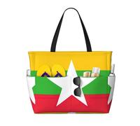 AYYQWE Bandiera del Myanmar Stampa Beach Tote Elegante Weekend Bag Riutilizzabile Leggero Palestra Picnic Campeggio Donne Uomini