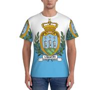 AYYQWE Bandiera di San Marino Stampa Moda Uomo Manica Corta T-shirt Abbigliamento Palestra Traspirante Allenamento Estate Casual Outing, Nero , L