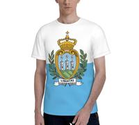 AYYQWE Bandiera di San Marino Stampa Uomo Manica Corta T-Shirt Morbida Casual Ufficio Palestra Estate Ufficio Ambienti Indossare, Nero , L