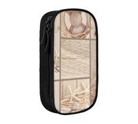 AYYQWE Barca Spiaggia Stella Marina Shell Stampa Pratico Astuccio Multi-Scomparti Ufficio Viaggi Scuola Arte, Nero , Taglia unica, Con tasca per il