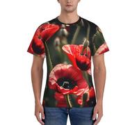 AYYQWE Bella stampa floreale papavero rosso moda uomo manica corta t-shirt palestra usura traspirante allenamento estate casual gita, Nero , L