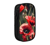 AYYQWE Bellissimo astuccio con stampa di papaveri rossi e pratico astuccio multiscomparto per ufficio, viaggi, scuola, arte e uso quotidiano, Nero , Taglia unica, Con tasca per il