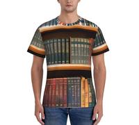 AYYQWE Biblioteca Libreria Stampa Moda Uomo Manica Corta T-shirt Abbigliamento Palestra Traspirante Allenamento Estate Casual Outing, Nero , S