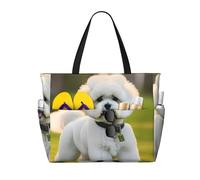 AYYQWE Bichon Frise Dog on the grass Print Beach Tote Elegante borsa da fine settimana riutilizzabile leggera palestra picnic campeggio donne uomini