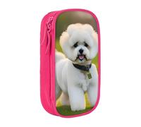 AYYQWE Bichon Frise Dog on the Grass Print Pratico astuccio multi-scomparto ufficio viaggi scuola arte forniture quotidiane, rosa, Taglia unica, Con tasca per il