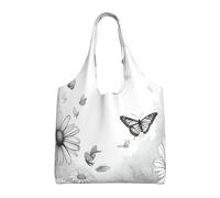 AYYQWE Borsa a tracolla extra large in tela con stampa di farfalle e margherite per lo shopping, i viaggi, il fine settimana