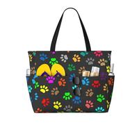 AYYQWE Borsa da spiaggia colorata con stampa di zampa di cane nera borsa elegante per il fine settimana riutilizzabile leggera palestra picnic campeggio donne uomini