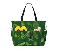 AYYQWE Borsa da spiaggia con stampa di foglie di erbe aromatiche elegante borsa per il fine settimana riutilizzabile leggera palestra picnic campeggio donne uomini