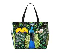 AYYQWE Borsa da spiaggia con stampa di pavone fresco borsa elegante per il fine settimana riutilizzabile leggera palestra picnic campeggio donne uomini