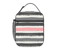 AYYQWE Borsa per il pranzo alla moda con stampa a righe rosa chiaro e grigio scuro pratica borsa termica per pasto pesca scuola uffici spiagge