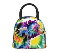 AYYQWE Borsa termica funzionale per pasti con stampa con orso che balla e tie-dye, portatile, per scuola, picnic, viaggi, routine quotidiana
