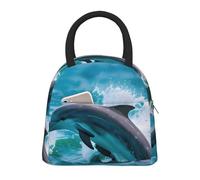 AYYQWE Borsa termica funzionale per pasti con stampa delfini nel mare, borsa per la scuola, picnic, viaggi, routine quotidiana