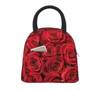 AYYQWE Borsa termica funzionale per pasti con stampa di rose rosse, borsa portatile per scuola, picnic, viaggi, routine quotidiana