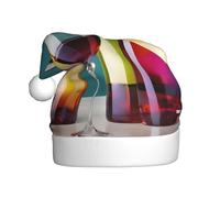 AYYQWE Cappello di Babbo Natale con stampa senza bottiglia di bicchieri da cocktail e vino, per uomo e donna, decorazione per feste, Capodanno, celebrazioni natalizie