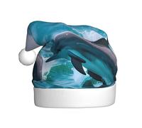 AYYQWE Cappello di Natale con stampa delfini nel mare, da uomo e da donna, cappello da Babbo Natale per feste e feste