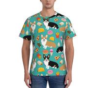 AYYQWE Carino Corgi Stampa Moda Uomo Manica Corta T-shirt Abbigliamento Palestra Traspirante Allenamento Estate Casual Outing, Nero , 3XL