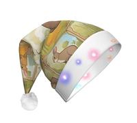 AYYQWE Cartoon Cute Animals Coniglio Stampa Unisex Adulto Cappello di Natale Con Luci Led Forniture Festa di Vacanza Yuletide Decor