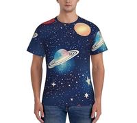 AYYQWE Cielo stellato Universo Spazio Stampa Moda Uomo Manica Corta T-shirt Gym Wear Traspirante Allenamento Estate Casual Outing, Nero , L