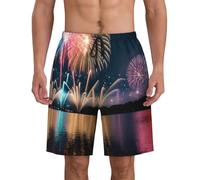 AYYQWE Costume da bagno da uomo con stampa fuochi d'artificio, leggero, traspirante, per spiaggia, surf, attività estive, Nero , L