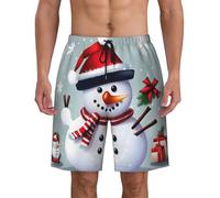 AYYQWE Costume da bagno da uomo con stampa natalizia con pupazzo di neve felice, leggero, traspirante, per spiaggia, surf, attività estive, Nero , M