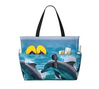 AYYQWE Delfini nel mare Stampa Beach Tote Elegante Weekend Bag Riutilizzabile Leggero Palestra Picnic Campeggio Donne Uomini