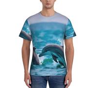 AYYQWE Delfini nel mare Stampa Moda Uomo Manica Corta T-shirt Gym Wear Traspirante Allenamento Estate Casual Outing, Nero , XXL