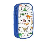 AYYQWE Elegante astuccio con stampa di dinosauri e lettere dell'alfabeto, multi-scomparto, per ufficio, viaggi, scuola, arte e uso quotidiano, Blu, Taglia unica, Con tasca per il