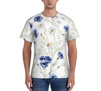 AYYQWE Fiori selvatici e fiordalisi margherite stampa moda uomo manica corta t-shirt palestra usura traspirante allenamento estate casual gita, Nero , L