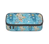 AYYQWE Grecia Map Print Versatile Student Pencil Case 8.3 X 2 X 9.4 cm Storage Bag School Office Use, Nero , Taglia unica