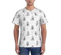AYYQWE Gufo Albero Rami Stampa Moda Uomo Manica Corta T-shirt Abbigliamento Palestra Traspirante Allenamento Estate Casual Outing, Nero , 3XL