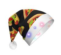 AYYQWE Gustoso Pizza Stampa Unisex Adulto Cappello di Natale Con Luci Led Forniture Festa di Vacanza Yuletide Decor