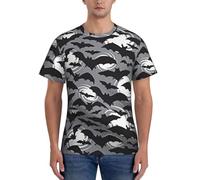 AYYQWE Halloween pipistrelli grigio stampa moda uomo manica corta t-shirt palestra usura traspirante allenamento estate casual gita, Nero , S