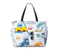 AYYQWE Hockey Elements Creativo Fantasia Stampa Beach Tote Elegante Weekend Bag Riutilizzabile Leggero Palestra Picnic Campeggio Donne Uomini
