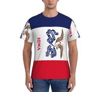 AYYQWE Iowa State Flag Print Moda Uomo Manica Corta T-shirt Gym Wear Traspirante Allenamento Estate Casual Outing, Nero , XXL
