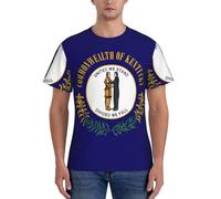 AYYQWE Kentucky State Flag Print Moda Uomo Manica Corta T-shirt Gym Wear Traspirante Allenamento Estate Casual Outing, Nero , L