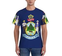 AYYQWE Maine State Flag Print Moda Uomo Manica Corta T-shirt Gym Wear Traspirante Allenamento Estate Casual Outing, Nero , L