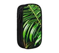 AYYQWE Pratico astuccio con stampa di palme e foglie verdi, multi-scomparto, per ufficio, viaggi, scuola, arte e uso quotidiano, Nero , Taglia unica, Con tasca per il