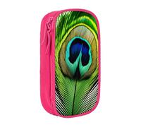 AYYQWE Pratico astuccio con stampa di piume di pavone verde, multi-scomparto, per ufficio, viaggi, scuola, arte e uso quotidiano, rosa, Taglia unica, Con tasca per il