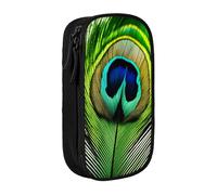 AYYQWE Pratico astuccio con stampa di piume di pavone verde, multi-scomparto, per ufficio, viaggi, scuola, arte e uso quotidiano, Nero , Taglia unica, Con tasca per il