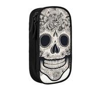 AYYQWE Pratico astuccio con stampa di teschio messicano, multi-scomparto, per ufficio, viaggi, scuola, arte e uso quotidiano, Nero , Taglia unica, Con tasca per il