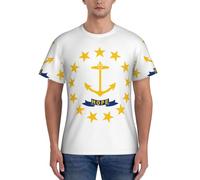 AYYQWE Rhode Island State Flag Print Moda Uomo Manica Corta T-shirt Gym Wear Traspirante Allenamento Estate Casual Outing, Nero , XXL