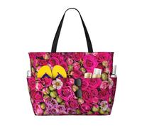 AYYQWE Rose in erba Stampa Beach Tote Elegante Weekend Bag Riutilizzabile Leggero Palestra Picnic Campeggio Donne Uomini