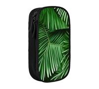 AYYQWE Simpatico astuccio con foglie di palma verdi, pratico astuccio multi-scomparto per ufficio, viaggi, scuola, arte e forniture quotidiane, Nero , Taglia unica, Con tasca per il