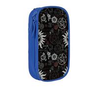 AYYQWE Supernatural Symbols - Pratico astuccio con stampa di simboli neri, multi-scomparto, per ufficio, viaggi, scuola, arte e uso quotidiano, Blu, Taglia unica, Con tasca per il