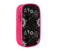 AYYQWE Supernatural Symbols - Pratico astuccio con stampa di simboli neri, multi-scomparto, per ufficio, viaggi, scuola, arte e uso quotidiano, rosa, Taglia unica, Con tasca per il