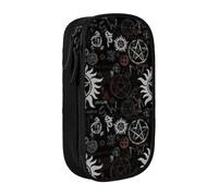 AYYQWE Supernatural Symbols - Pratico astuccio con stampa di simboli neri, multi-scomparto, per ufficio, viaggi, scuola, arte e uso quotidiano, Nero , Taglia unica, Con tasca per il
