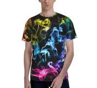 AYYQWE T-shirt da uomo a maniche corte con stampa colorata fumo, morbida, casual, per ufficio, palestra, estate, ufficio, ambienti, Nero , L