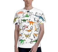 AYYQWE T-shirt da uomo a maniche corte con stampa di dinosauri con lettere dell'alfabeto, morbida, casual, per ufficio, palestra, estate, ufficio, ambienti, Nero , L