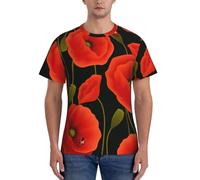AYYQWE T-shirt da uomo a maniche corte con stampa di fiori di papavero alla moda abbigliamento da palestra traspirante allenamento estivo casual gita, Nero , 3XL